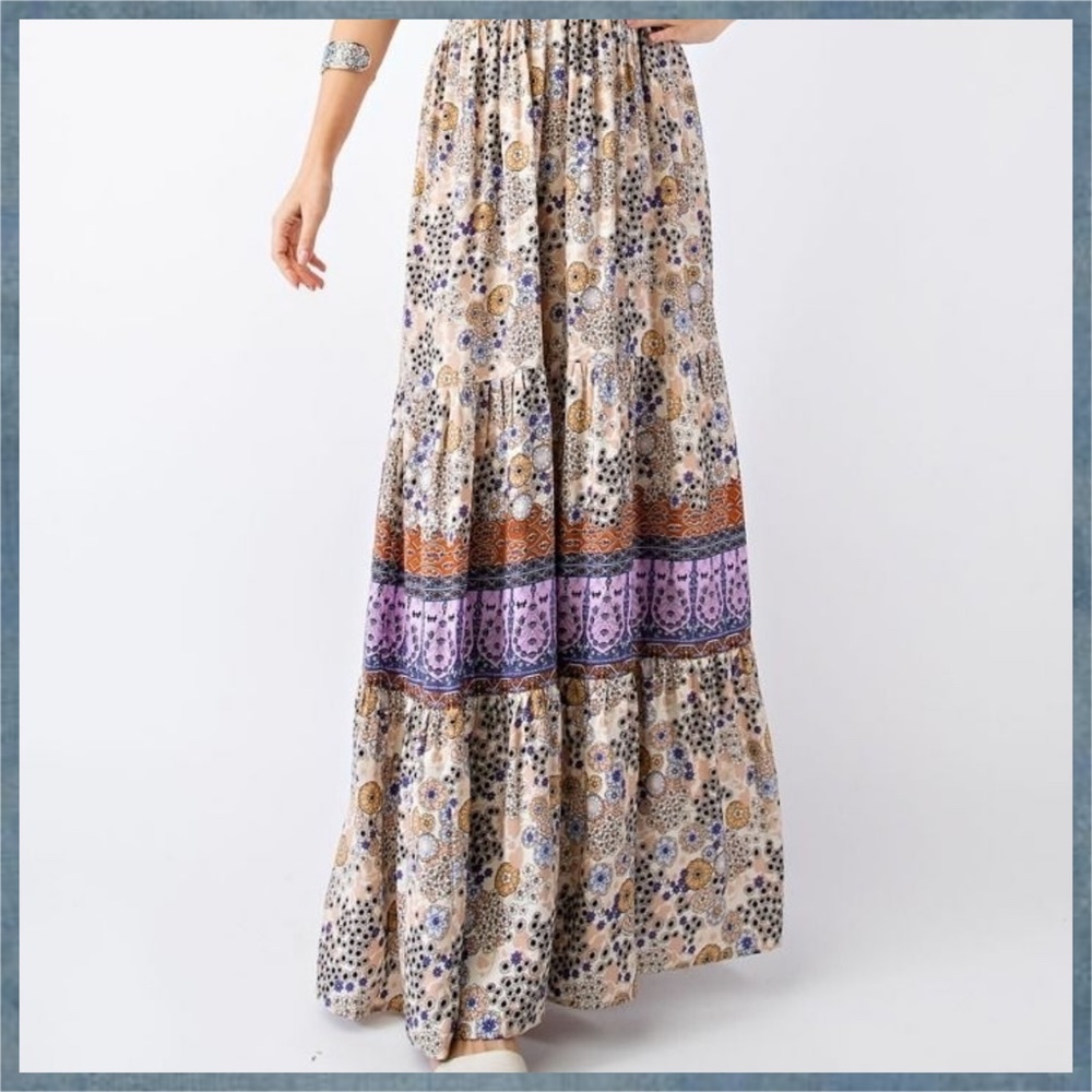 EASEL "Summer Dreams" Sexy Tiered Flowy Maxi Dress Smocked Waist Self-Tie Straps - Picture 15 of 15